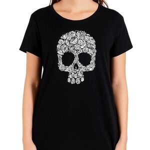 Celebrate‎ Halloween T-Shirt Floral Skull Graphic Tee Black Top Gothic Large